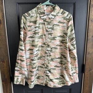 Foxcroft Heritage Non Iron Fitted Button Down Shirt Size 14 Neutral Camo